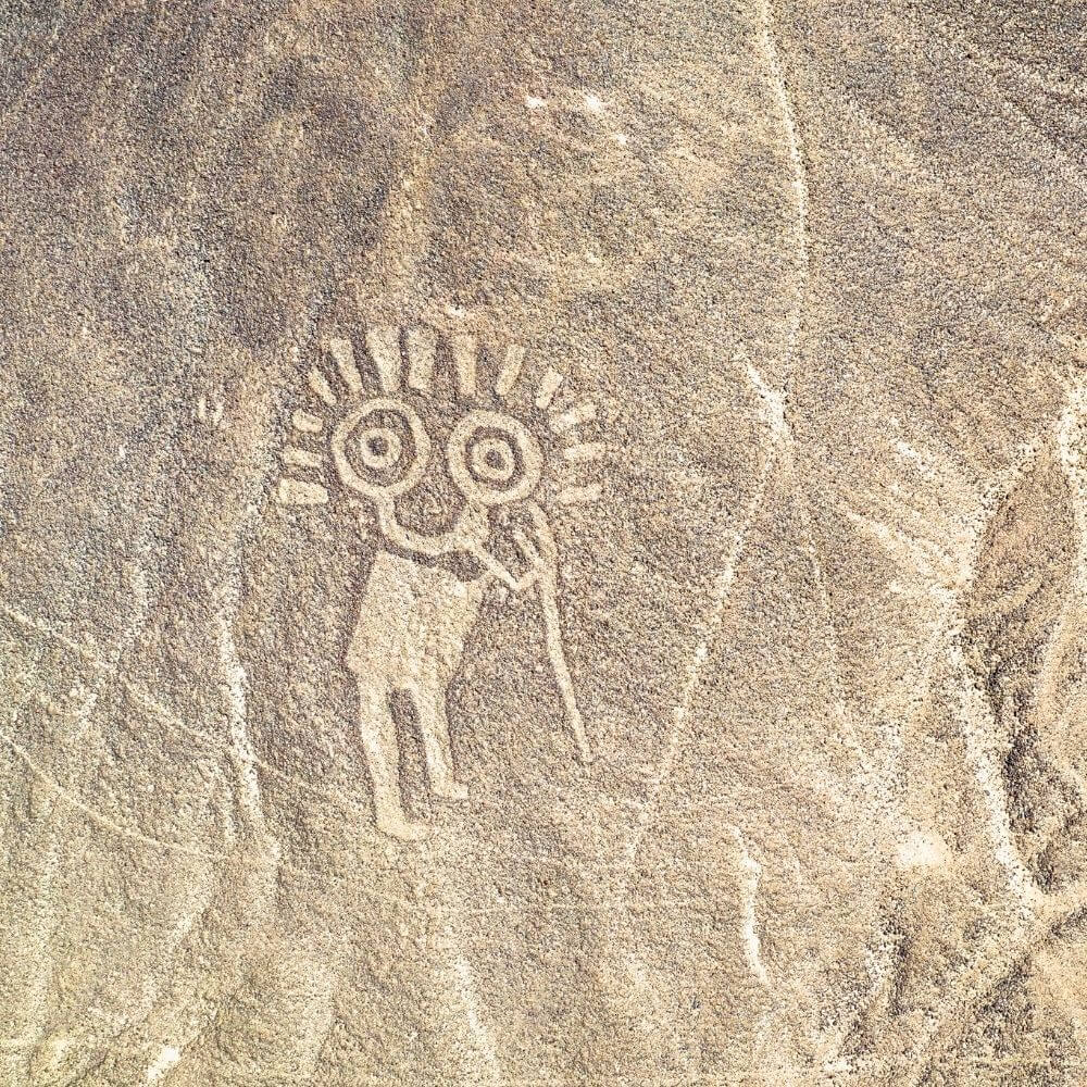 Ancient human geoglyph of the Nazca Lines viewed in the Nazca Desert of Peru.