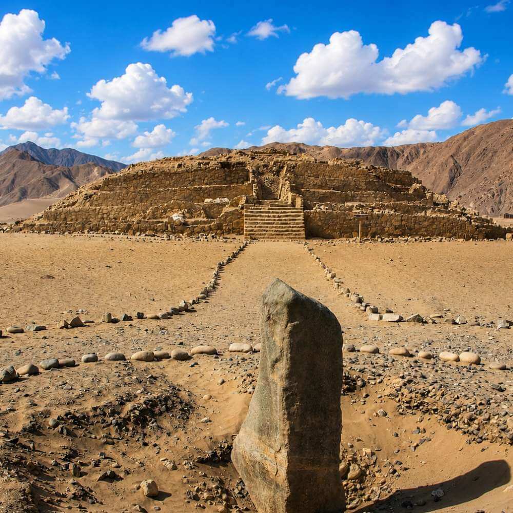 Ancient Pyramid and Monolith at Caral