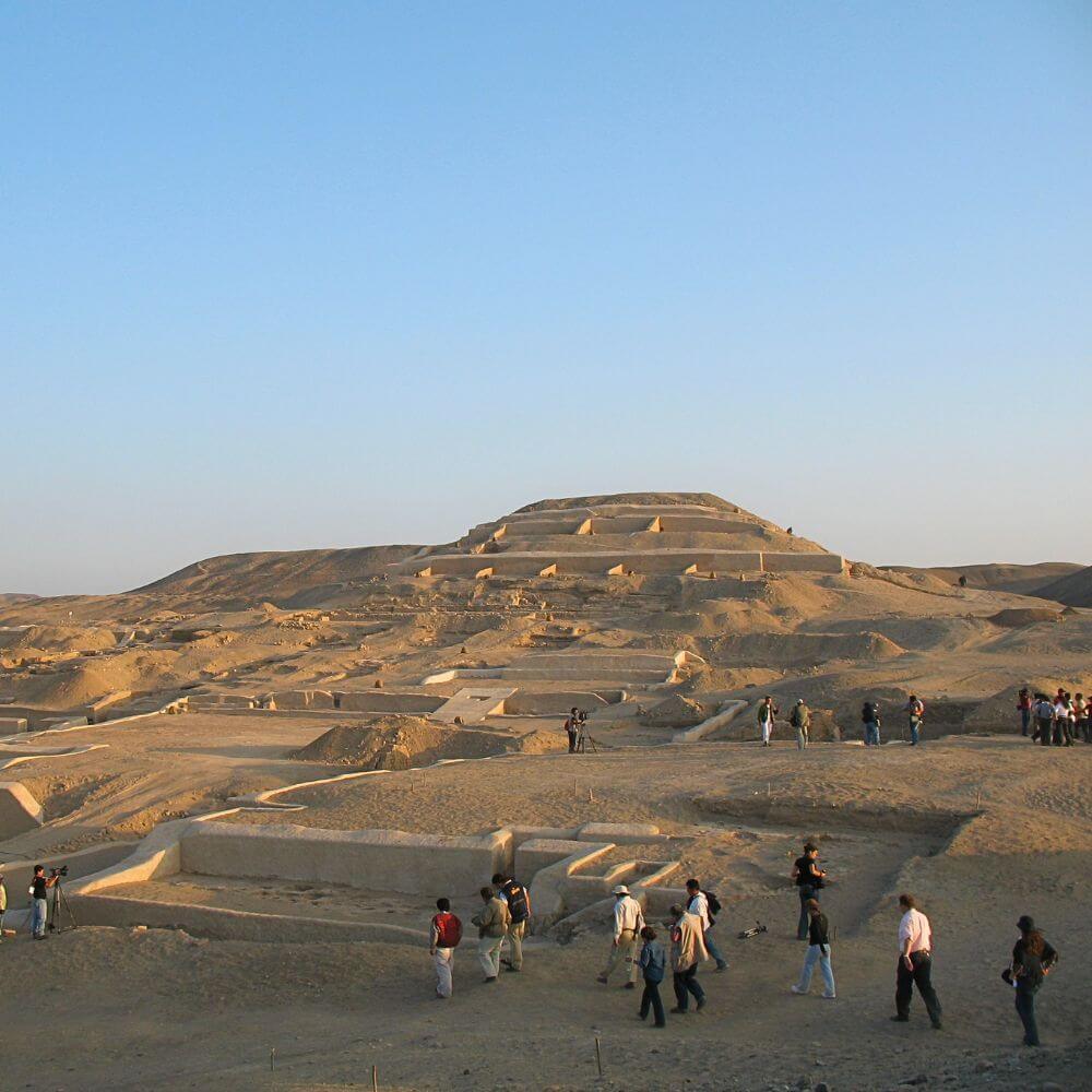 Archaeological tour to the Pyramids of Cahuachi in Nazca Peru at sunset