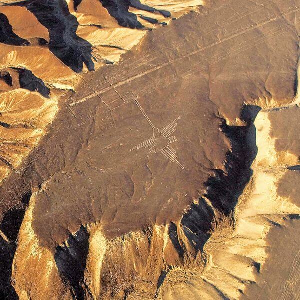 Hummingbird Geoglyph on the Nazca Desert Plateau.