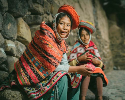 Andean Girls of Ollantaytambo at the Sacred Valley of the Incas.