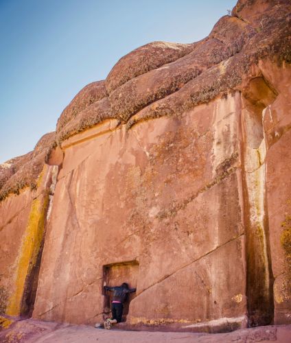 Amaru Muru stone portal near Lake Titicaca, ancient gateway on Mystic Peru tour.