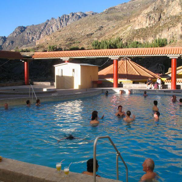 Relaxing in La Calera hot springs on Colca Canyon Tour from Arequipa.