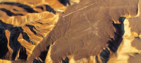 Hummingbird geoglyph seen during Nazca Lines flight from Ica.