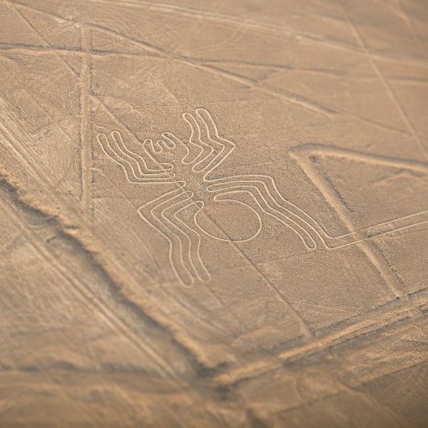 Nazca Lines Flight over a huge Spider figure.