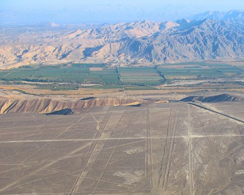Geometric shapes etched on the Nazca Desert