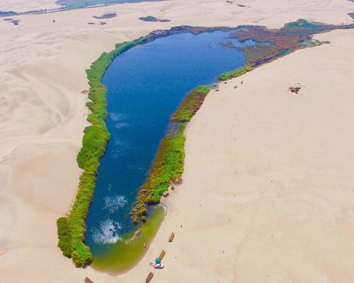 Aerial view of Morón lagoon and surrounding dunes.