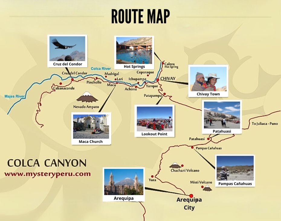 Route Map to the Colca Canyon from Arequipa