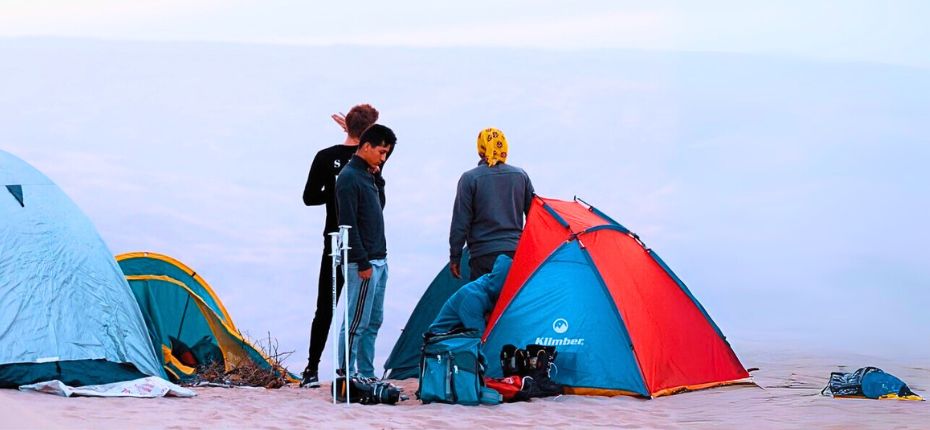 Camping tents on Cerro Blanco sand dune, Nazca
