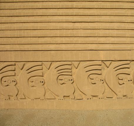Close-up of Sea Otters-themed friezes at Chan Chan Ruins.