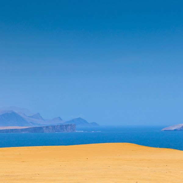 iew of the Paracas coastline with cliffs and the Pacific Ocean in the distance