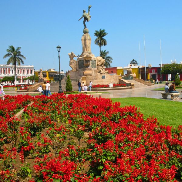 Visiting the Plaza de Armas of Trujillo.
